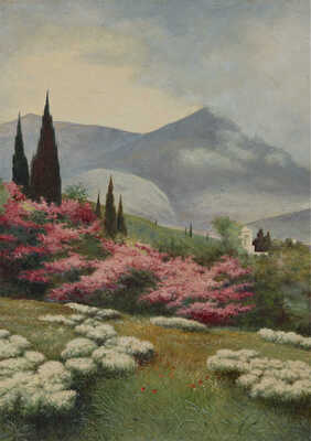 Иванов Николай В.. Воспроизведение картины И.Е. Крачковского «Весна в Крыму» (Ялта. Иудино дерево в цвету 1902 г. ГРМ) 